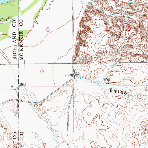 Topographic Map of Estes Coulee, ND