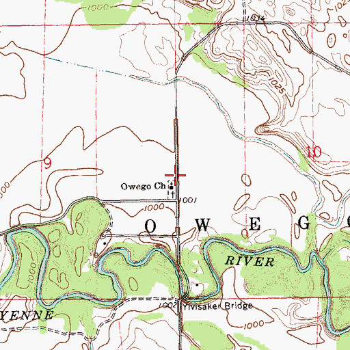 Topographic Map of Owego Church, ND