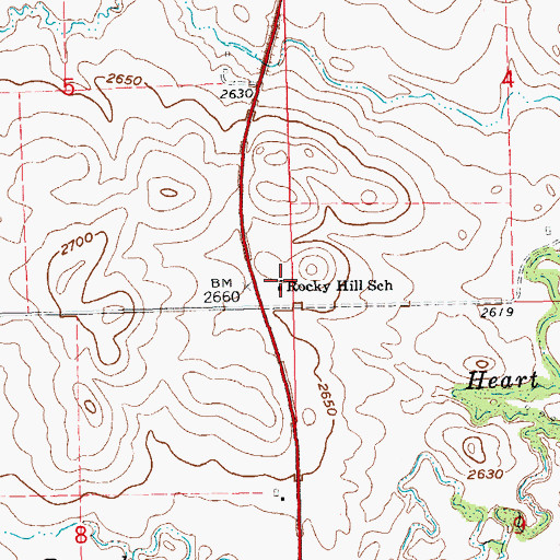 Topographic Map of Rocky Hill School, ND
