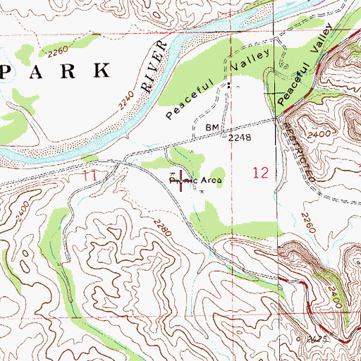 Topographic Map of Peaceful Valley Recreation Site, ND
