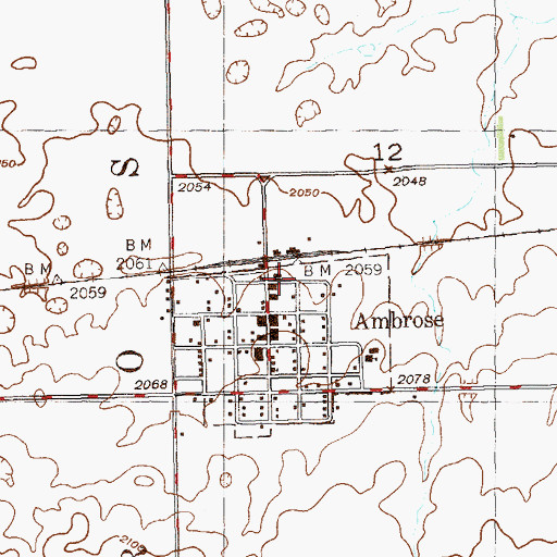 Topographic Map of City of Ambrose, ND