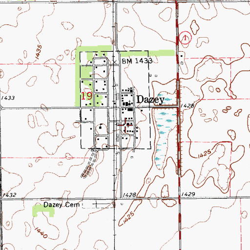 Topographic Map of City of Dazey, ND