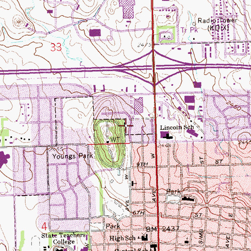 Topographic Map of City of Dickinson, ND