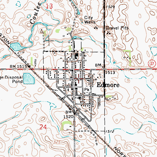 Topographic Map of City of Edmore, ND