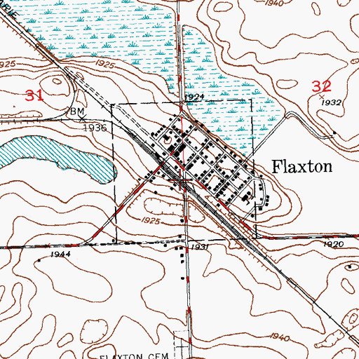 Topographic Map of City of Flaxton, ND
