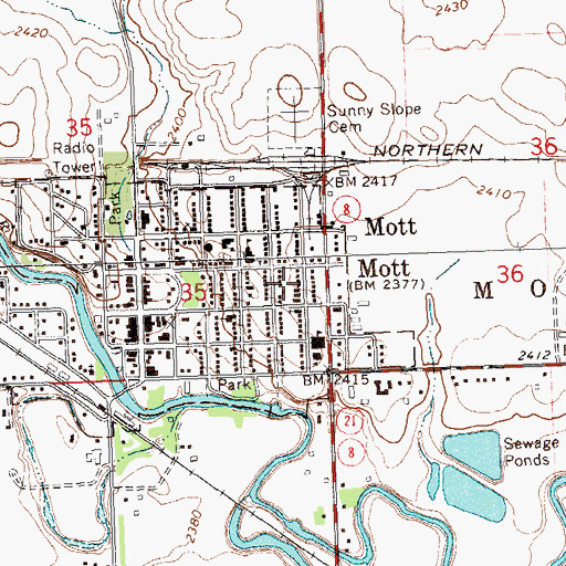 Topographic Map of City of Mott, ND