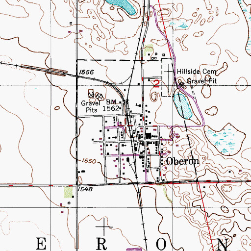 Topographic Map of City of Oberon, ND