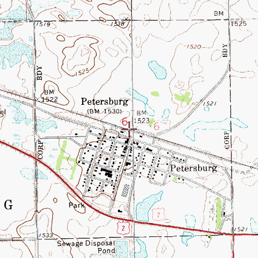 Topographic Map of City of Petersburg, ND