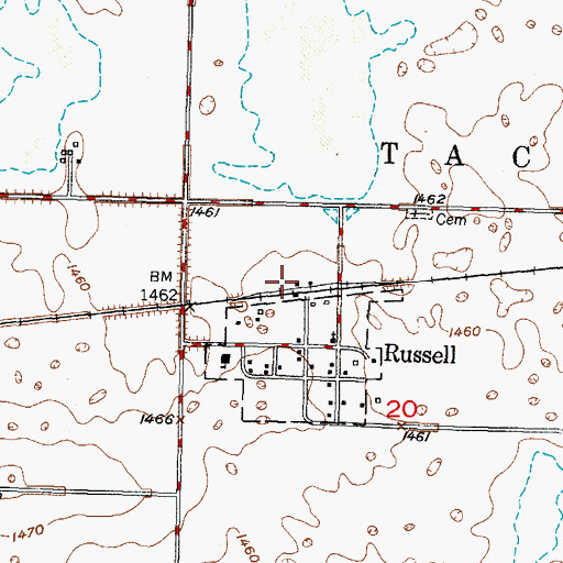 Topographic Map of City of Russell (historical), ND