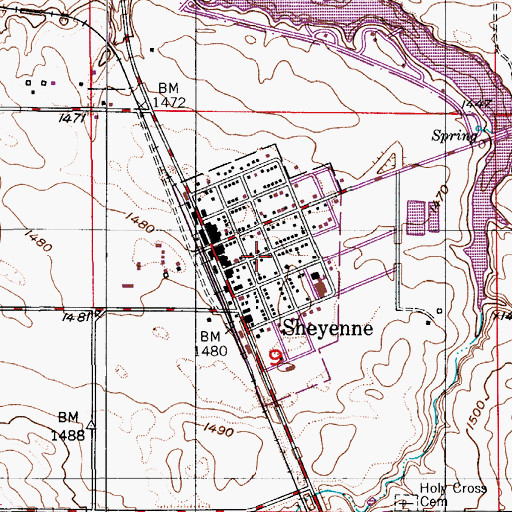 Topographic Map of City of Sheyenne, ND