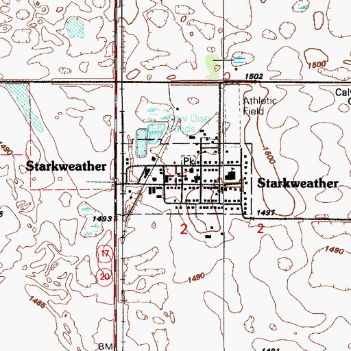 Topographic Map of City of Starkweather, ND