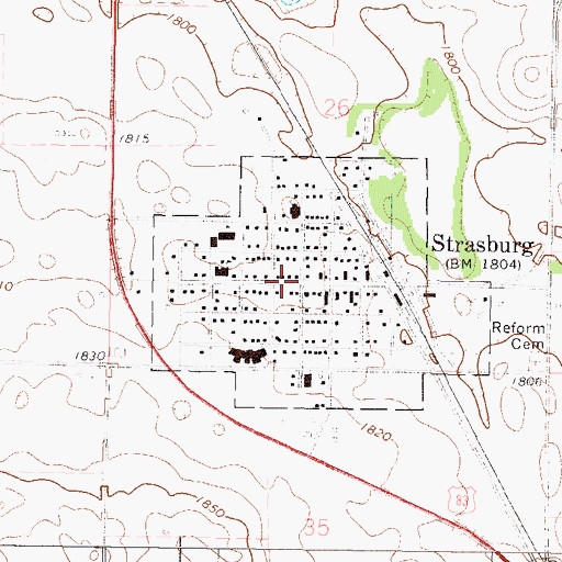 Topographic Map of City of Strasburg, ND