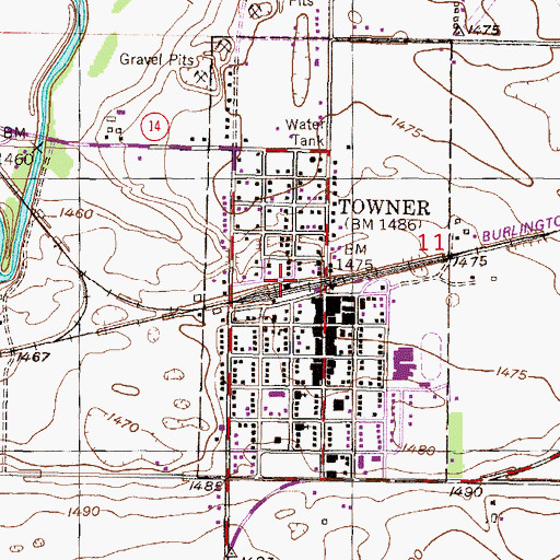 Topographic Map of City of Towner, ND