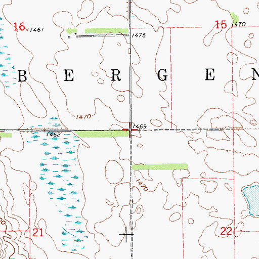 Topographic Map of Township of Bergen, ND