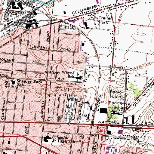 Topographic Map of Anthony Wayne School, OH