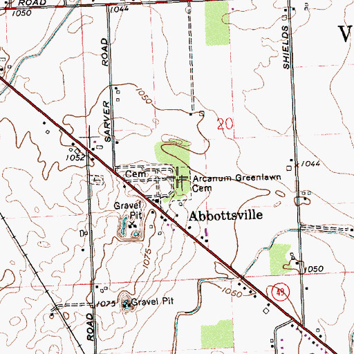 Topographic Map of Arcanum Greenlawn Cemetery, OH