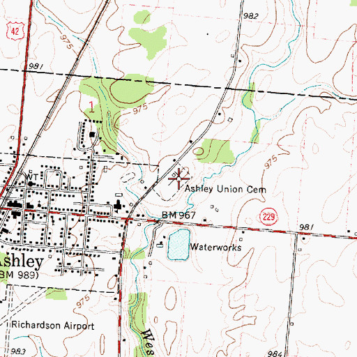 Topographic Map of Ashley Union Cemetery, OH