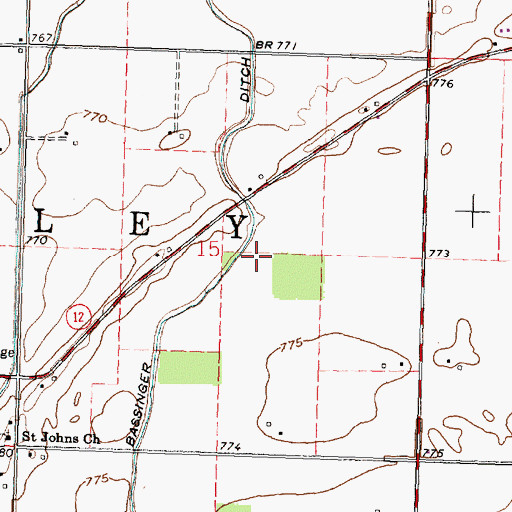 Topographic Map of Bassinger Ditch, OH