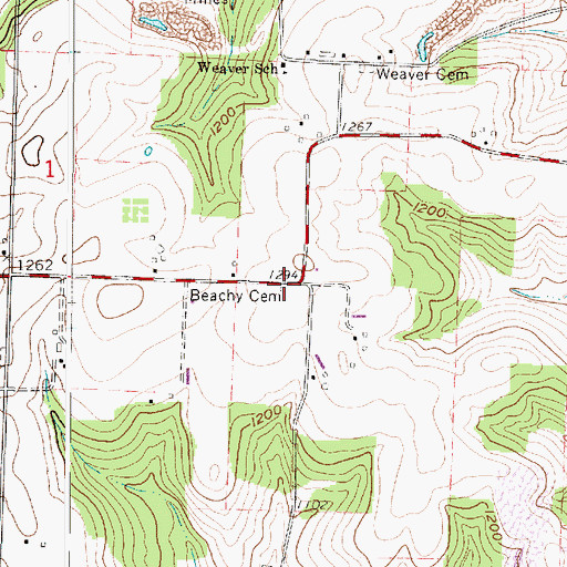 Topographic Map of Beachy Cemetery, OH