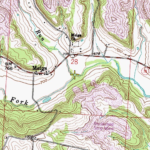 Topographic Map of Bear Run, OH