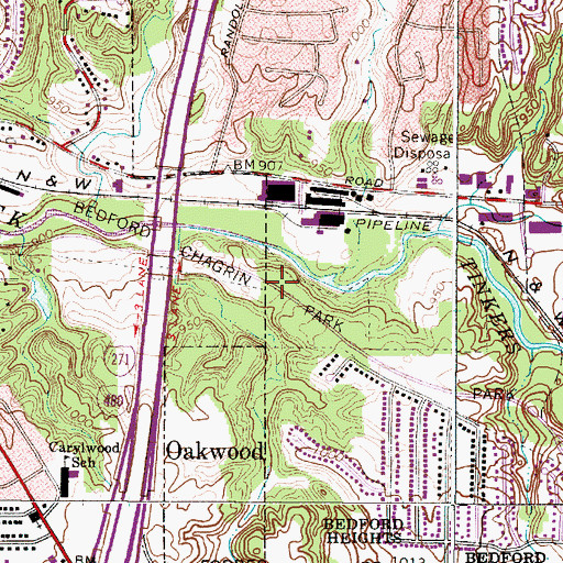 Topographic Map of Bedford Metro Reserve, OH