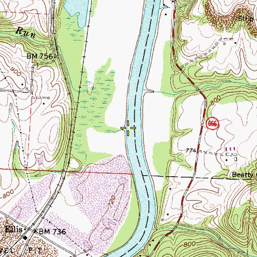 Topographic Map of Beech Run, OH