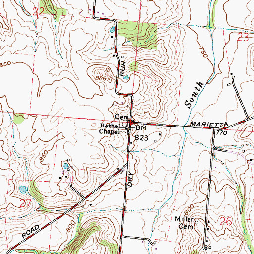 Topographic Map of Bethel Chapel, OH