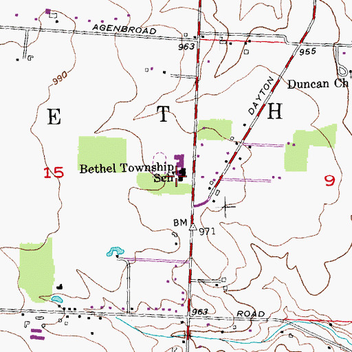 Topographic Map of Bethel Township School, OH