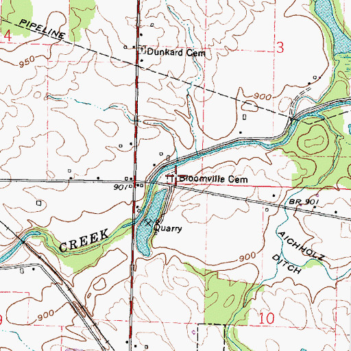 Topographic Map of Bloomville Cemetery, OH
