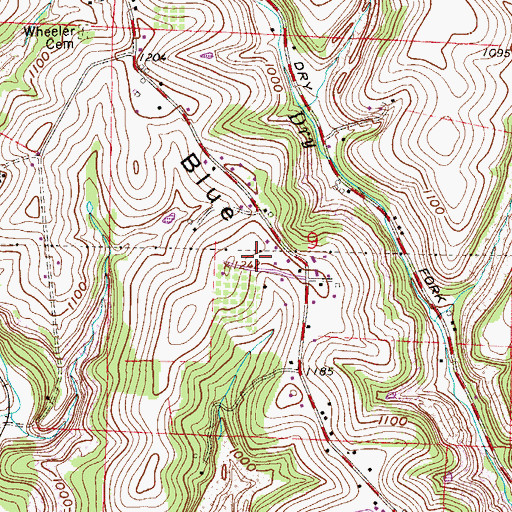 Topographic Map of Blue Ridge, OH
