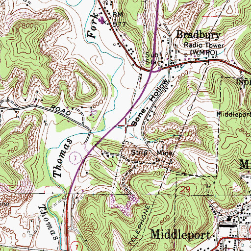 Topographic Map of Bone Hollow, OH