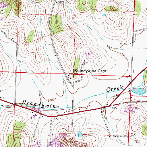 Topographic Map of Brandywine Cemetery, OH