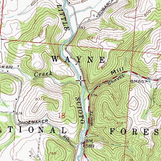 Topographic Map of Buckhorn Creek, OH