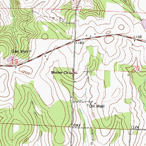 Topographic Map of Butler Church, OH