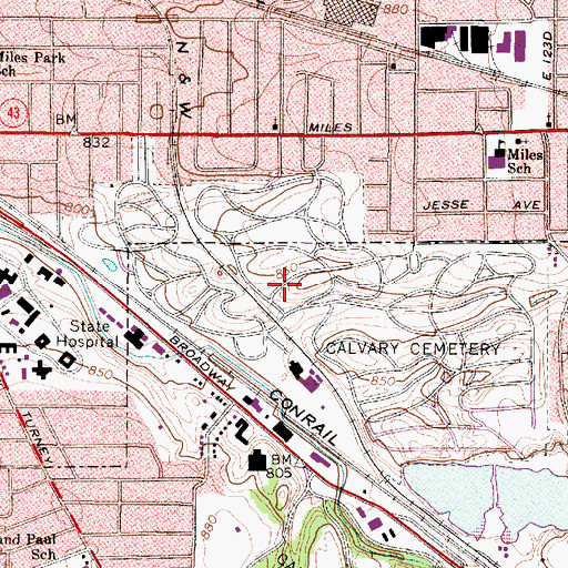 Topographic Map of Calvary Cemetery, OH