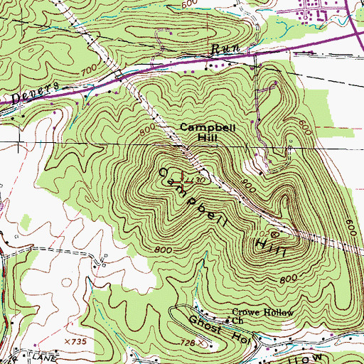 Topographic Map of Campbell Hill, OH