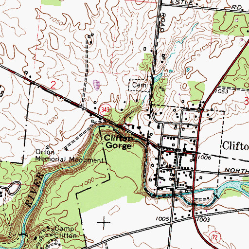 Topographic Map of Clifton Gorge, OH