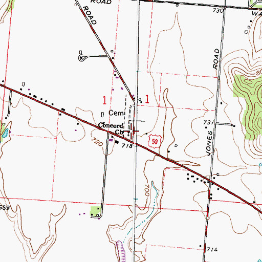 Topographic Map of Concord Church, OH