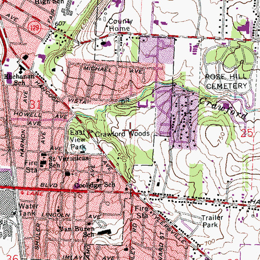 Topographic Map of Crawford Woods, OH