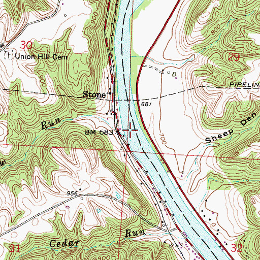 Topographic Map of Crow Run, OH