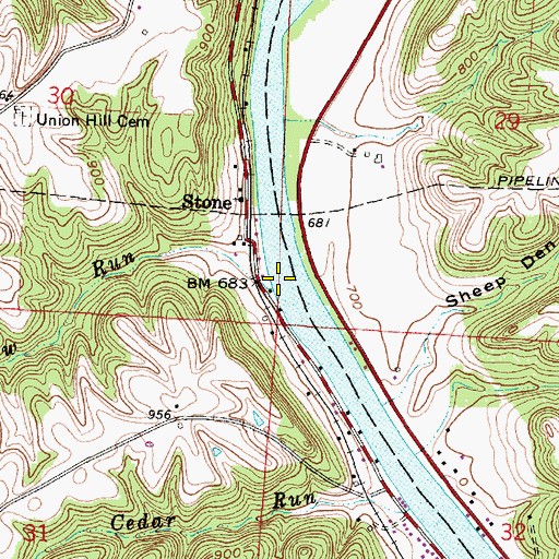 Topographic Map of Crow Run, OH