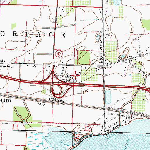 Topographic Map of Dewelle Cemetery, OH