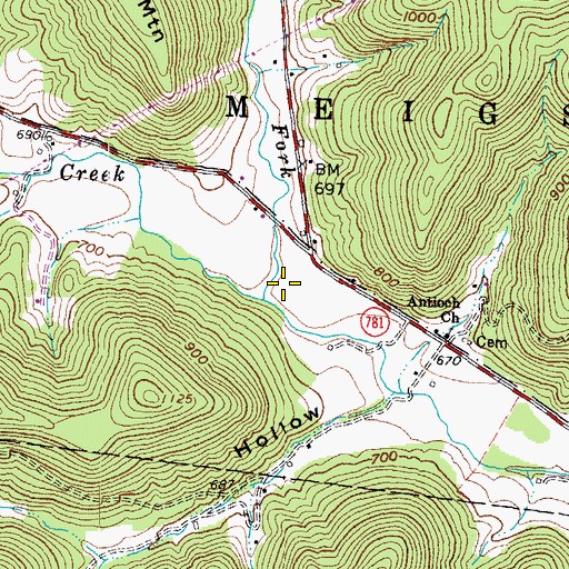Topographic Map of Dry Fork, OH