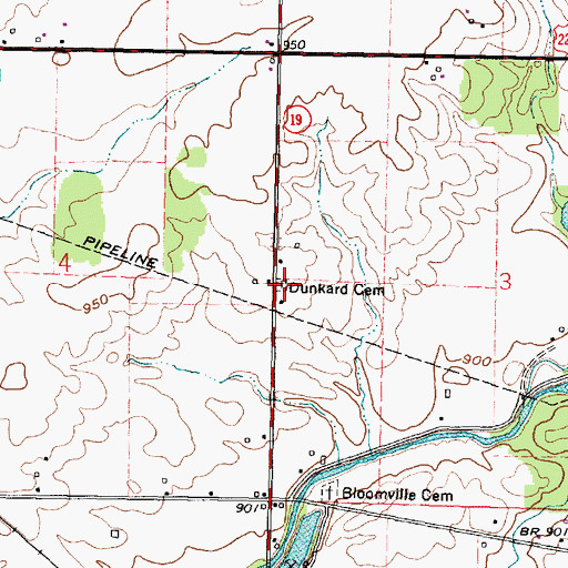 Topographic Map of Dunkard Cemetery, OH