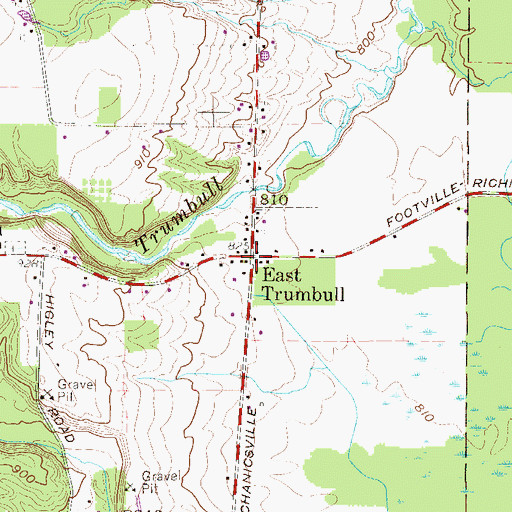 Topographic Map of East Trumbull, OH