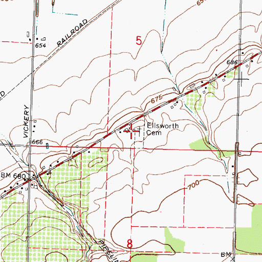Topographic Map of Ellsworth Cemetery, OH