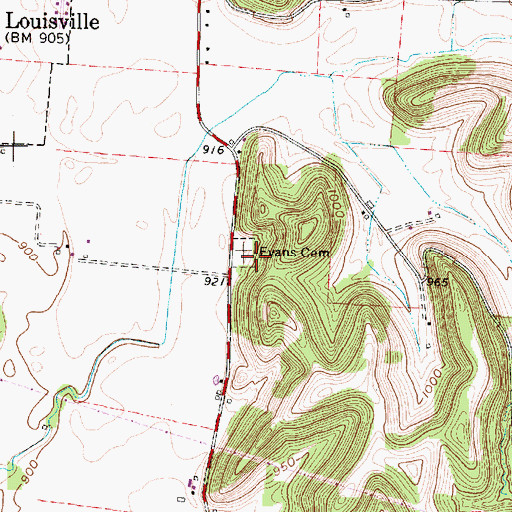 Topographic Map of Evans Cemetery, OH