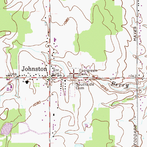 Topographic Map of Evergreen Cemetery, OH