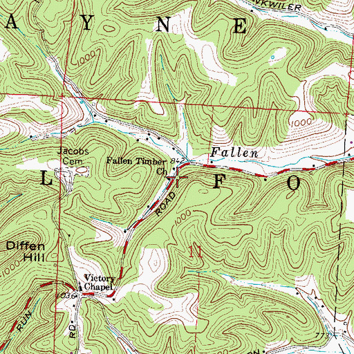 Topographic Map of Fallen Timber Church, OH