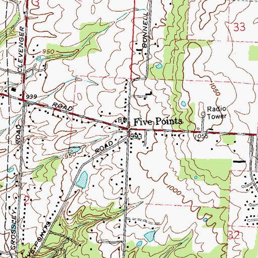 Topographic Map of Five Points, OH
